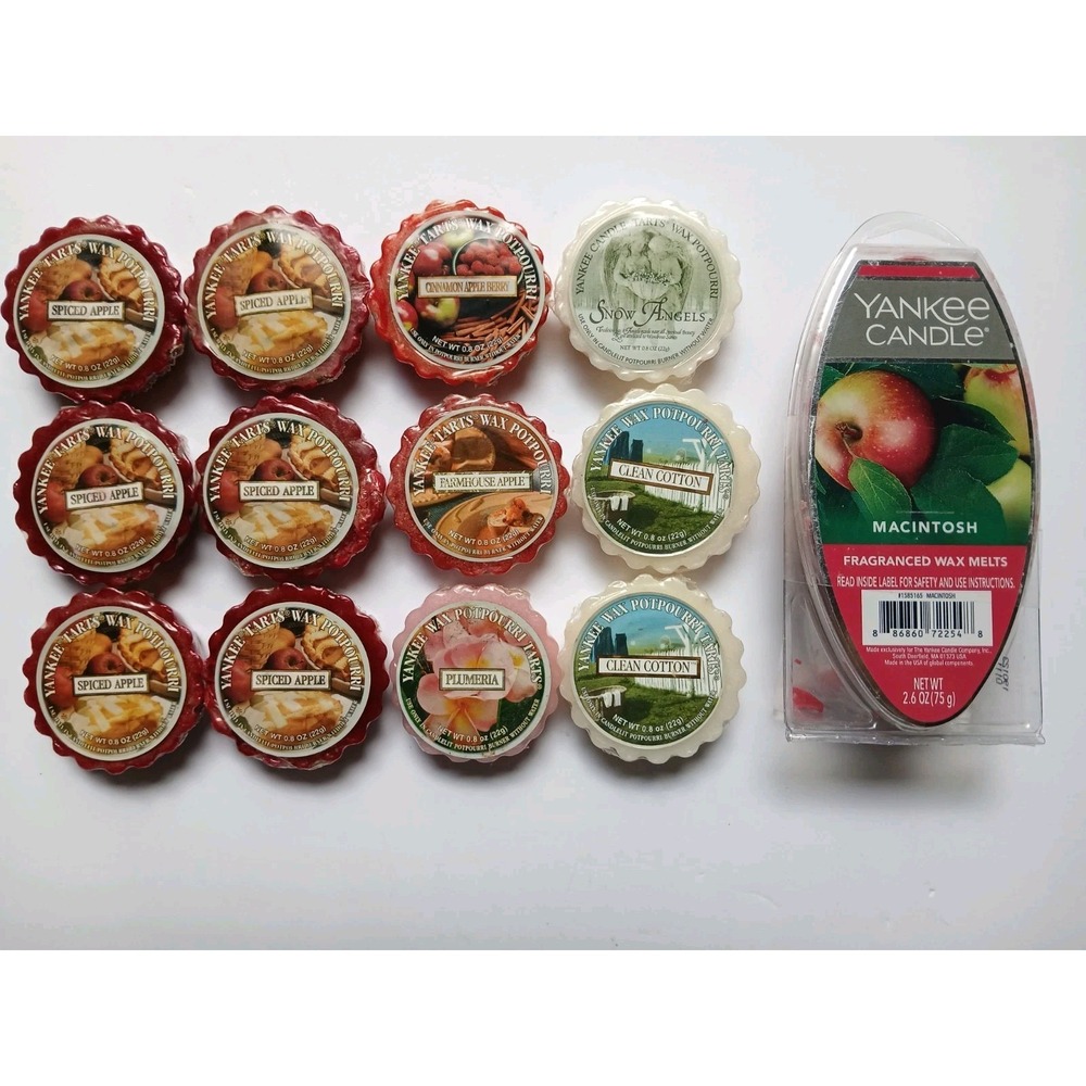 Yankee Candle Wax Melt Lot 12pc Macintosh Spiced Apple Clean Cotton Snow Angels